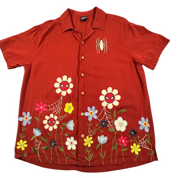 Marvel Other - Marvel Spider Man Embroidered Flowers Woven Button-Up BoxLunch Exclusive Small